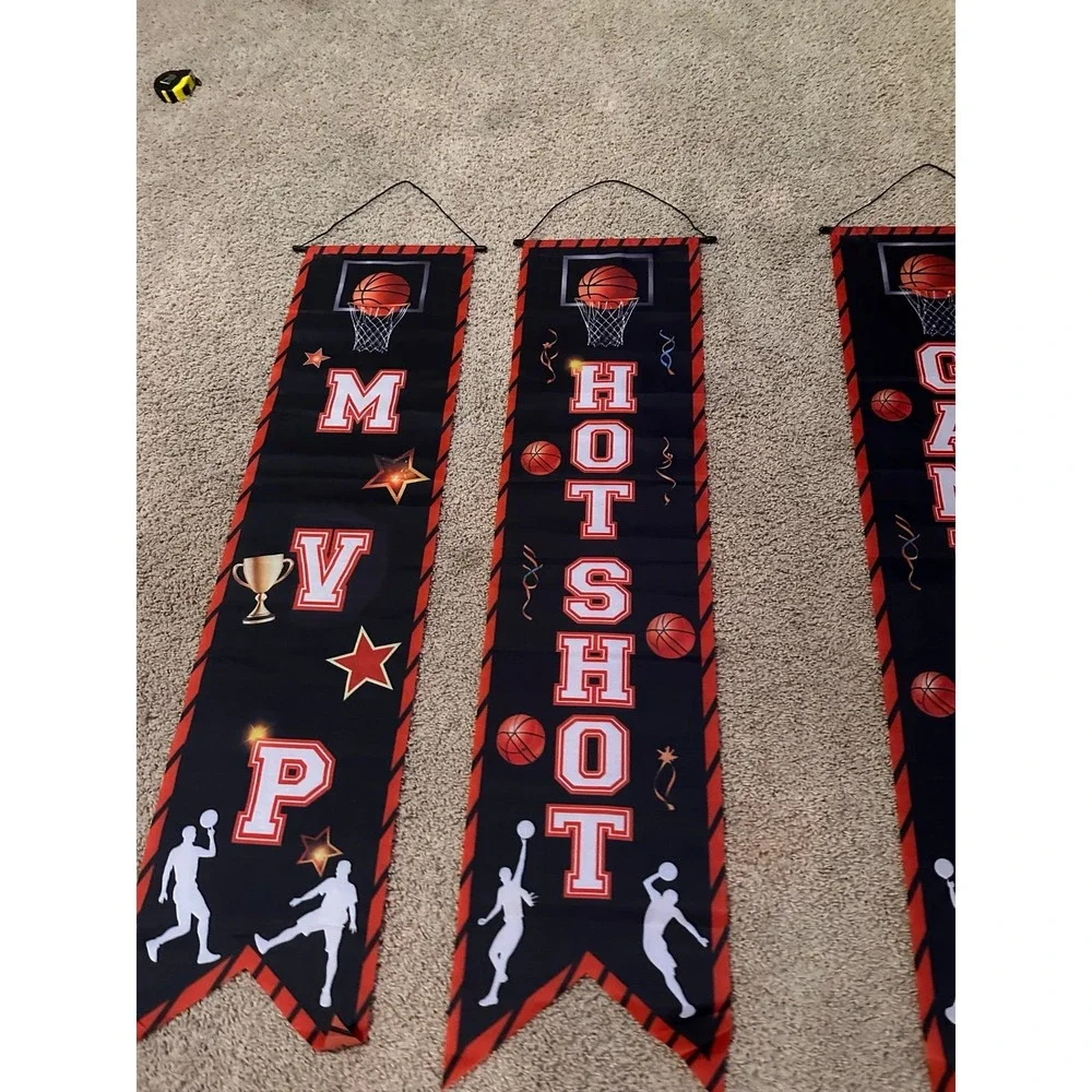 3Pcs Basketball Party Decorations Banner Sign Basketball Game Time Porch Signs‎